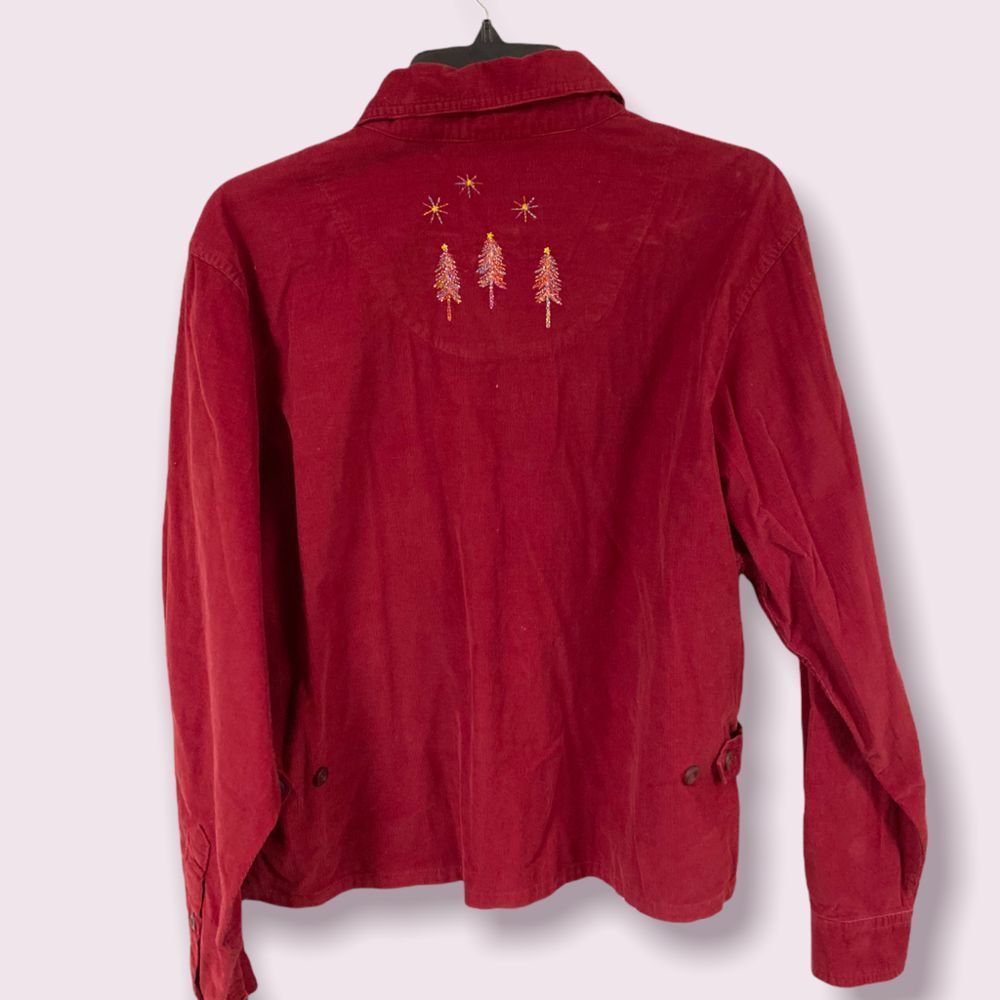 Vintage Red Christmas Corduroy Shirt Christopher and Banks Size Large - Picture 2 of 8